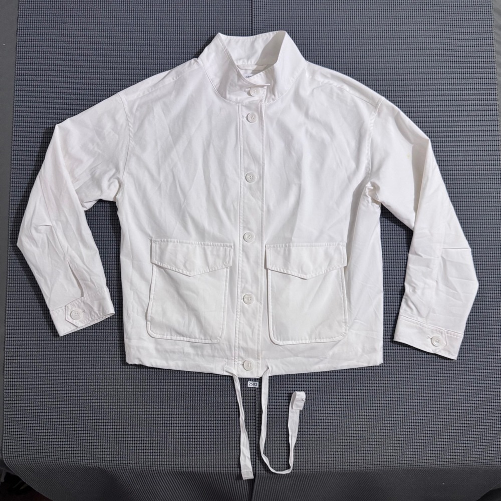 Calvin Klein Womens White Mock Neck Button Front Jacket Drawstring Hem No Size